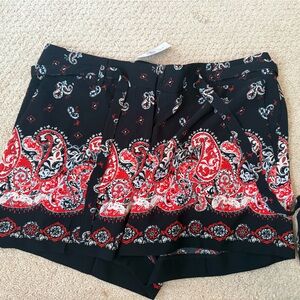 Loft Black Red Paisley Border Print Skirt